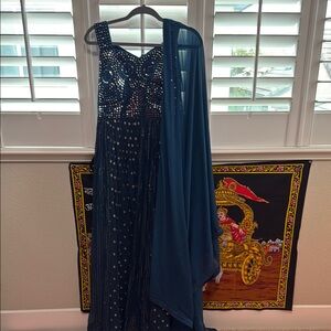 Elegant Blue Embellished Dress